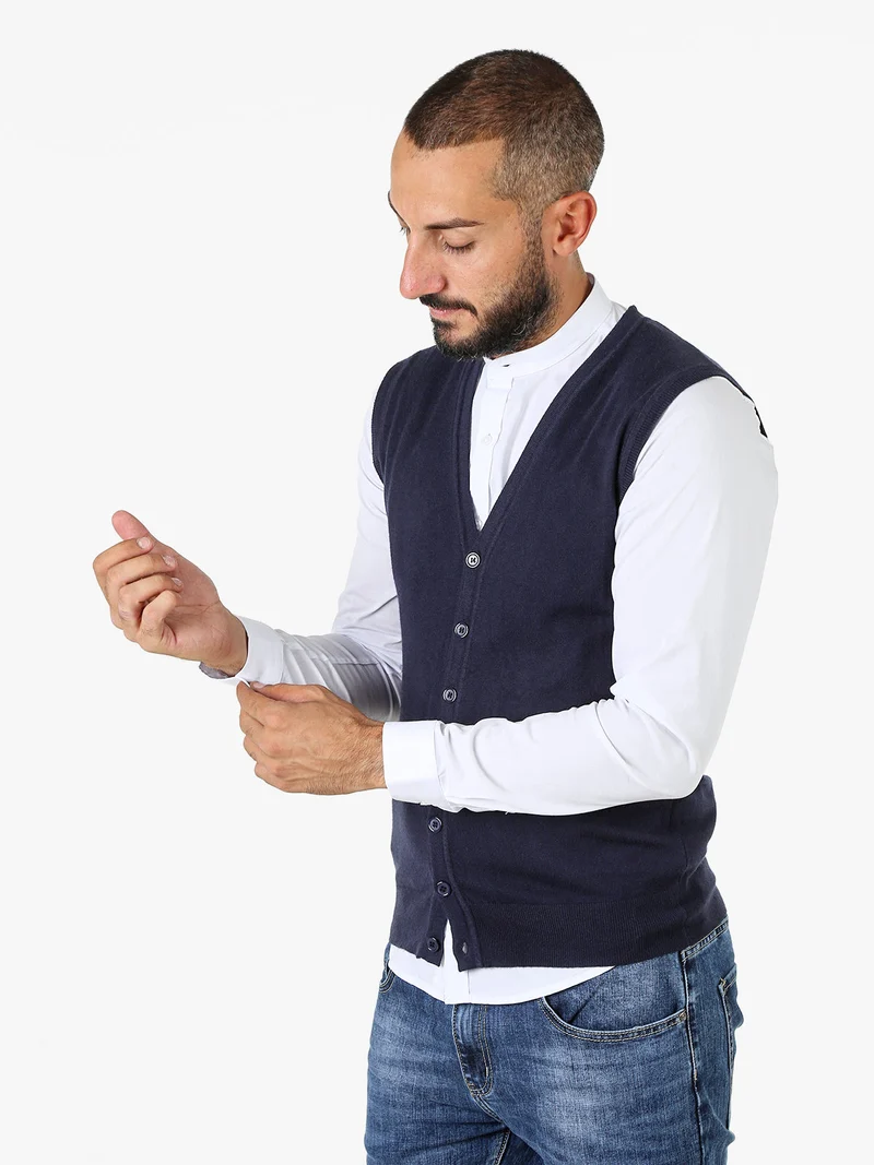 Gilet da uomo in maglia con bottoni - blu scuro