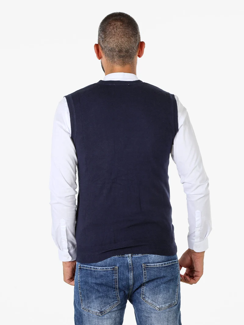 Gilet da uomo in maglia con bottoni - blu scuro