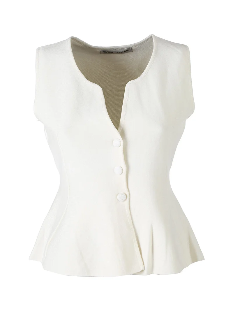Gilet donna in maglia con bottoni e scollo a V - panna