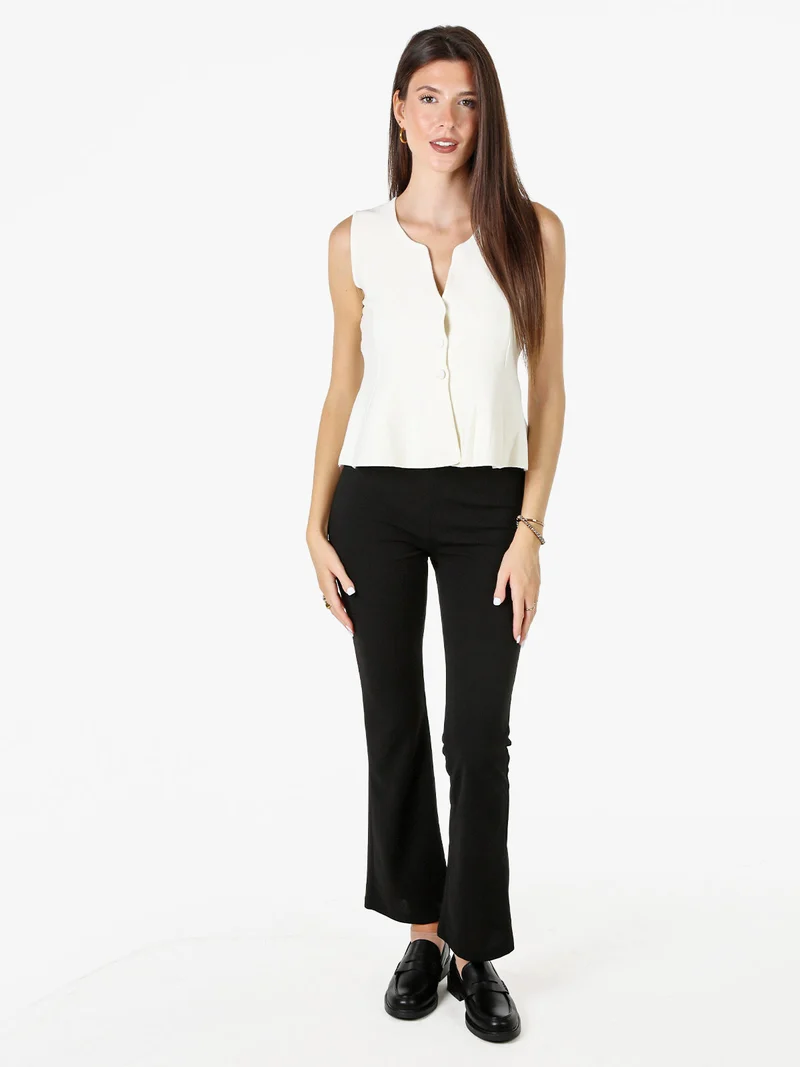 Gilet donna in maglia con bottoni e scollo a V - panna