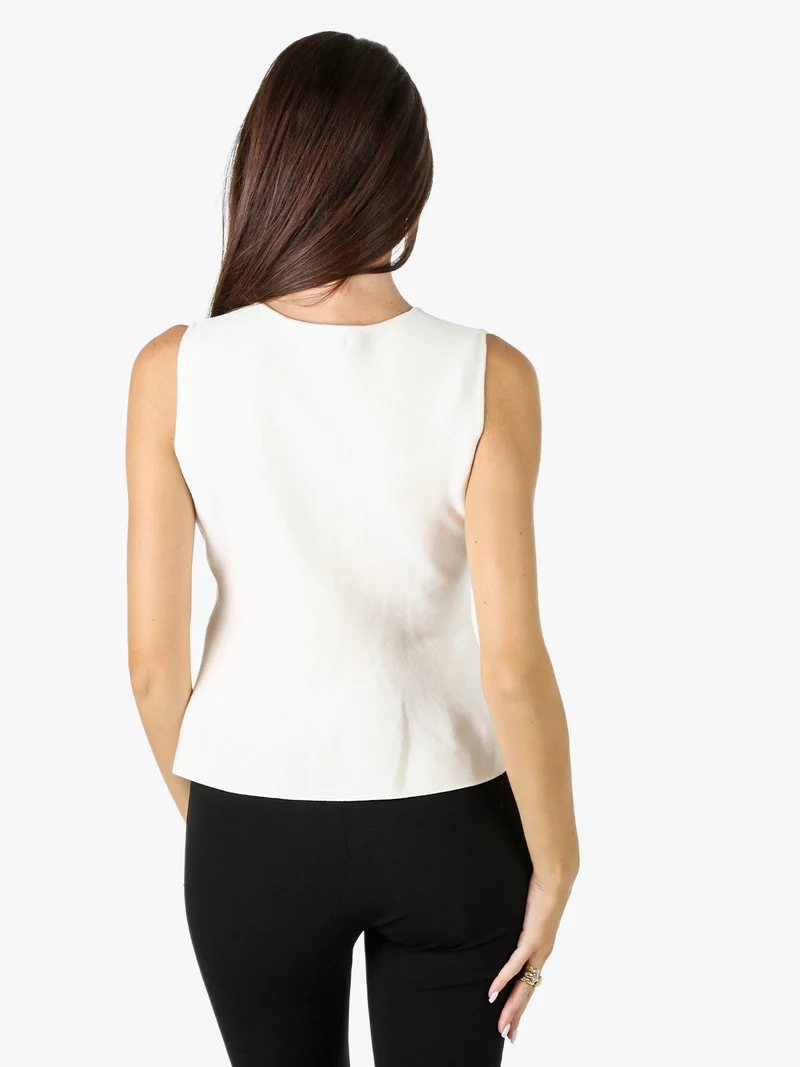 Gilet donna in maglia con bottoni e scollo a V - panna