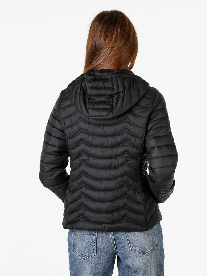 Giubbino donna modello 100 grammi con cappuccio removibile e zip - nero