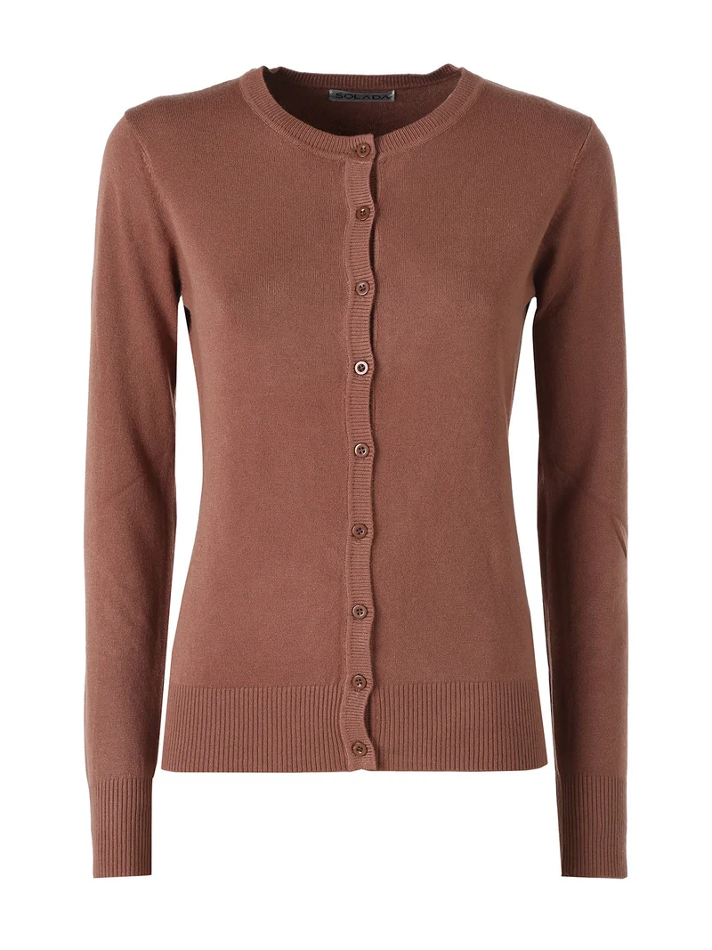 Cardigan donna in maglia con bottoni - cuoio