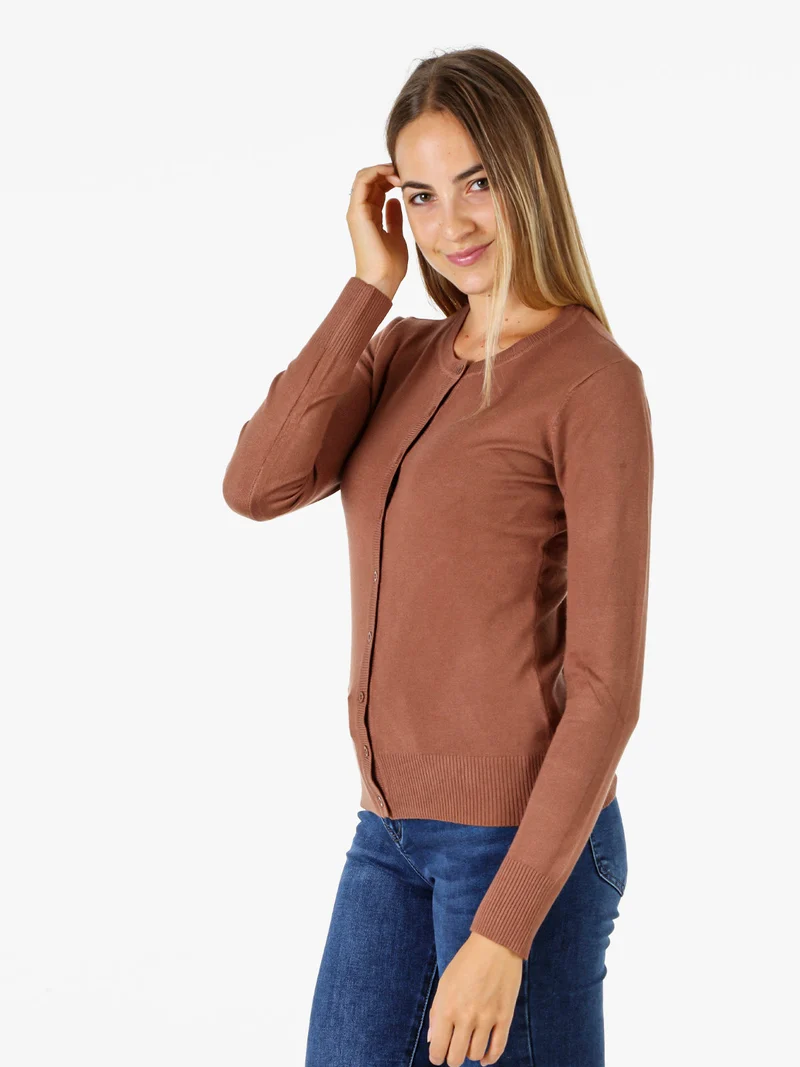 Cardigan donna in maglia con bottoni - cuoio