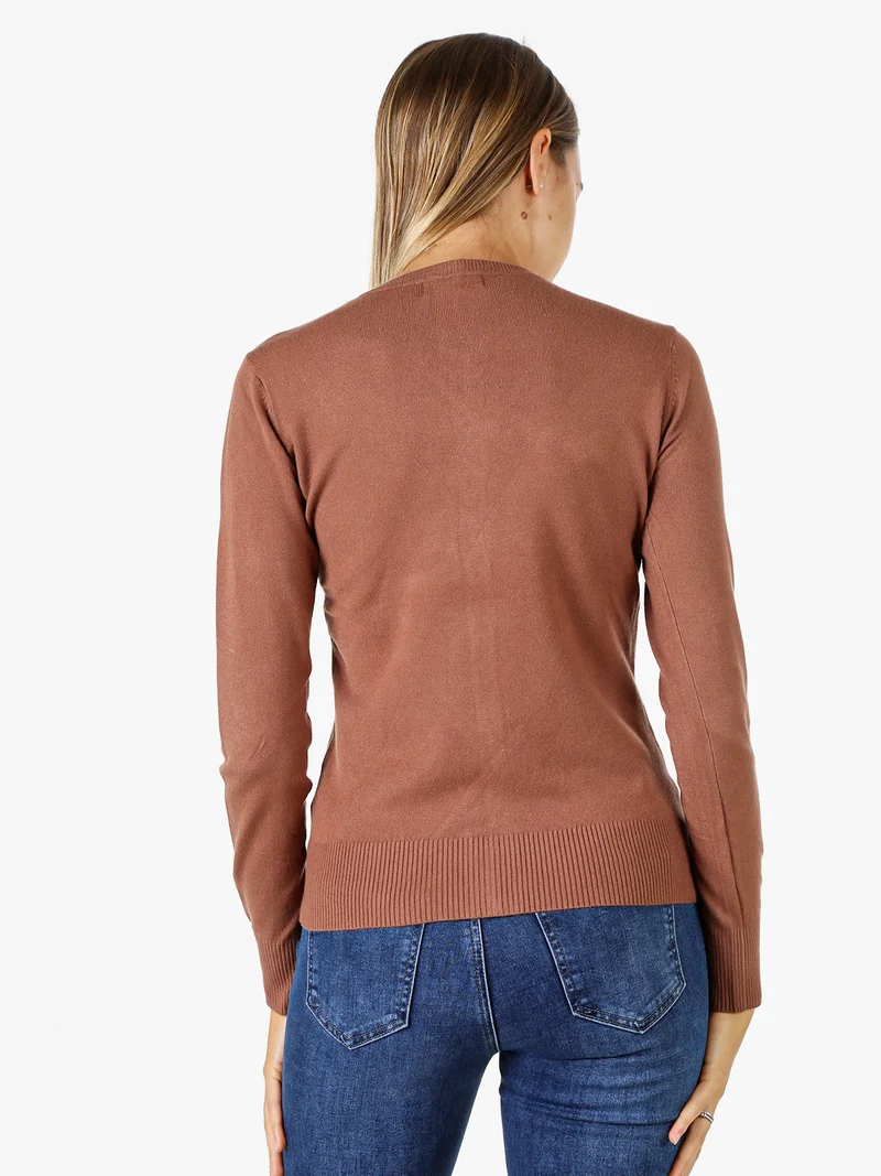 Cardigan donna in maglia con bottoni - cuoio