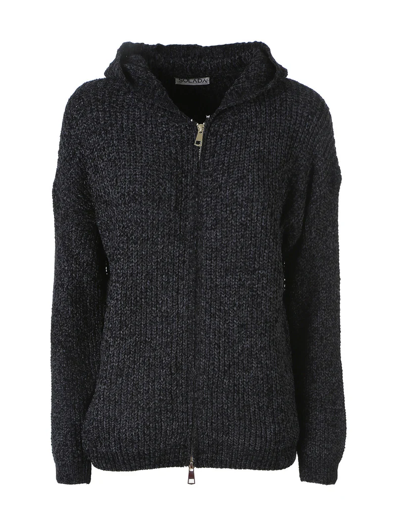 Felpa da donna in ciniglia con cappuccio e zip - nero