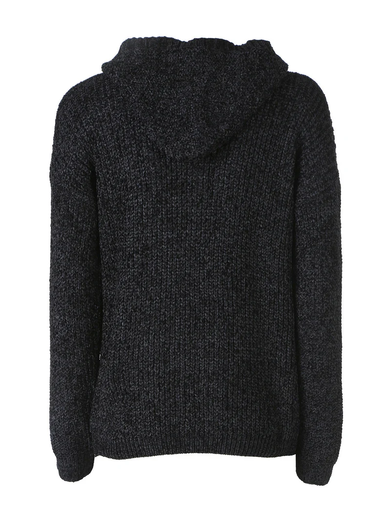Felpa da donna in ciniglia con cappuccio e zip - nero