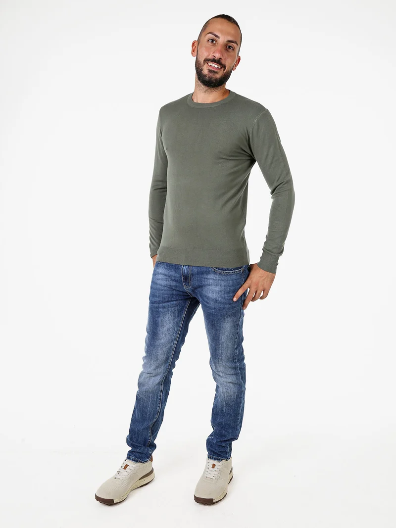 Maglia girocollo da uomo in tinta unita - militare