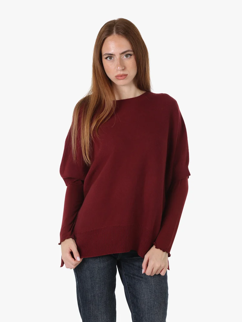 Maglia donna poncho con maniche - bordeaux
