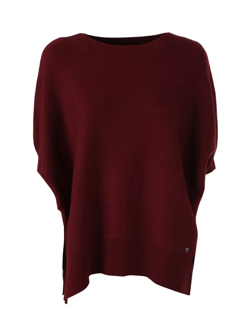 Maglia donna poncho con maniche - bordeaux