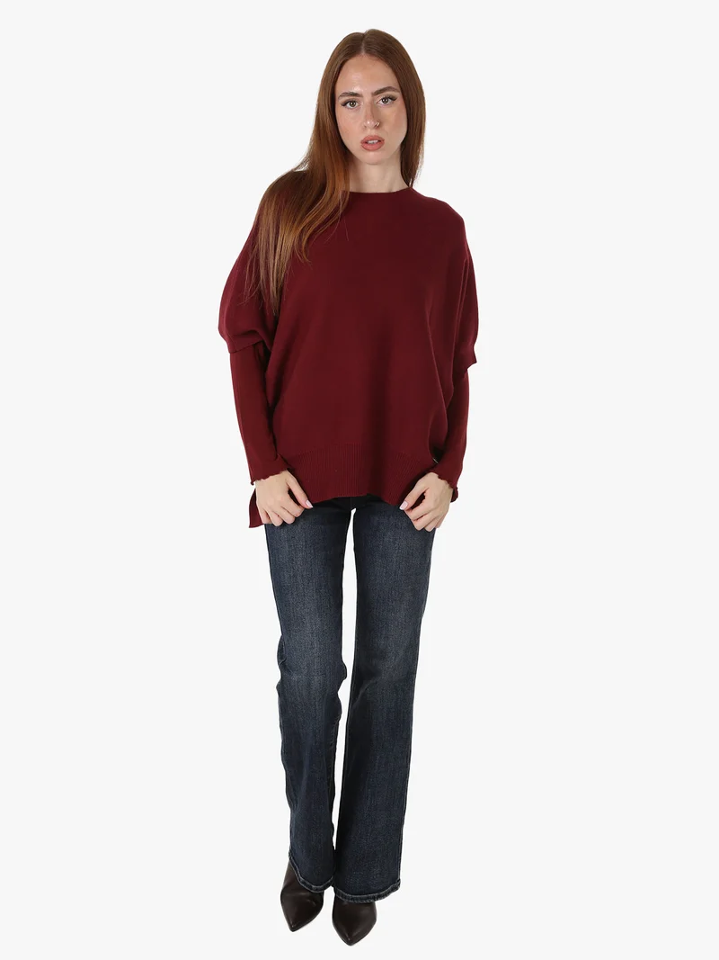 Maglia donna poncho con maniche - bordeaux