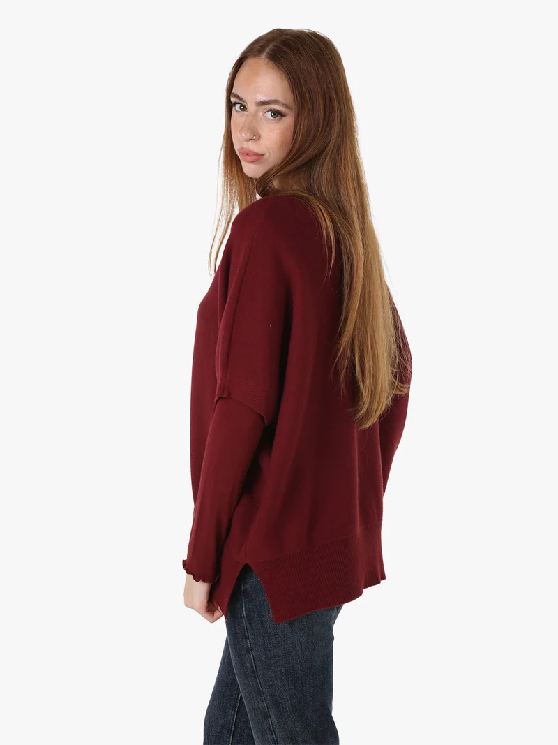 Maglia donna poncho con maniche - bordeaux