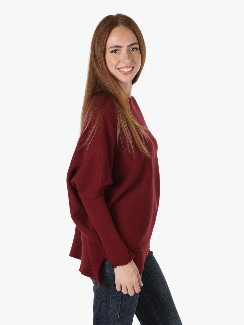 Maglia donna poncho con maniche - bordeaux