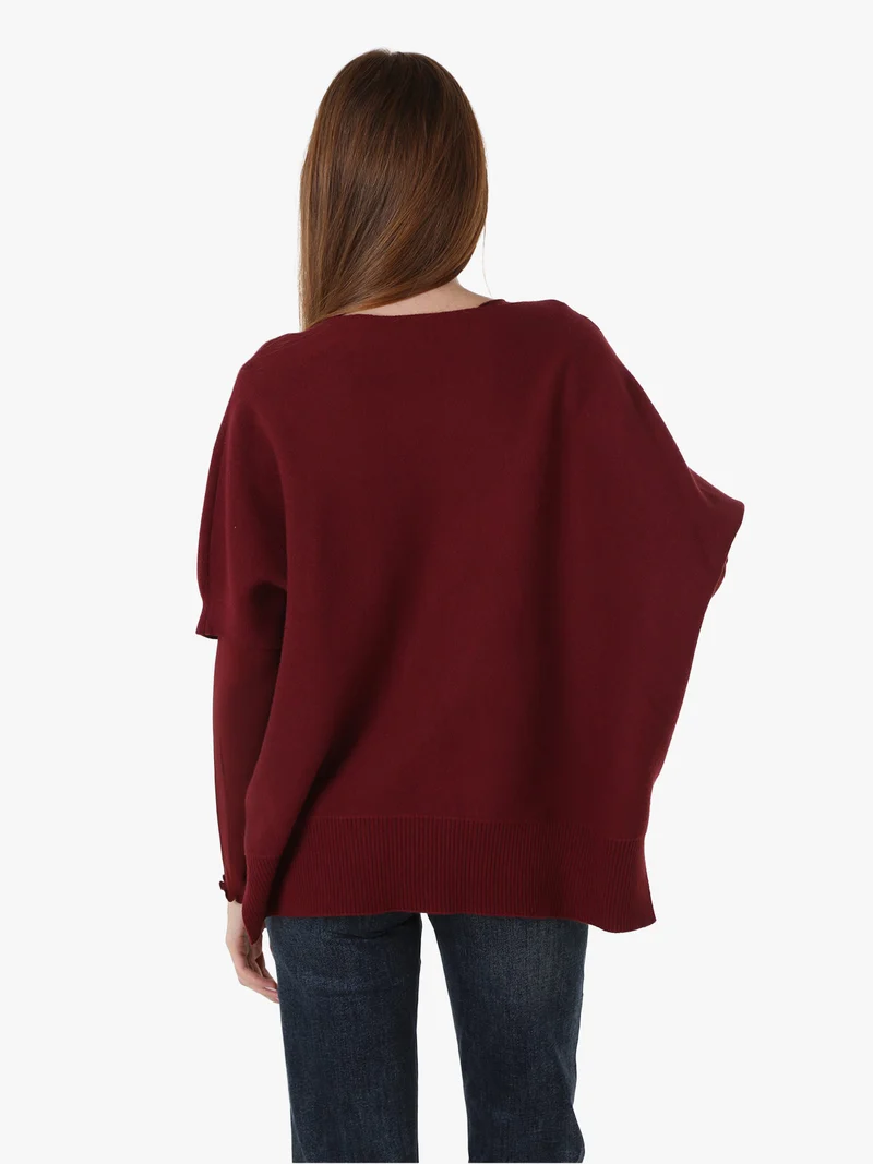 Maglia donna poncho con maniche - bordeaux