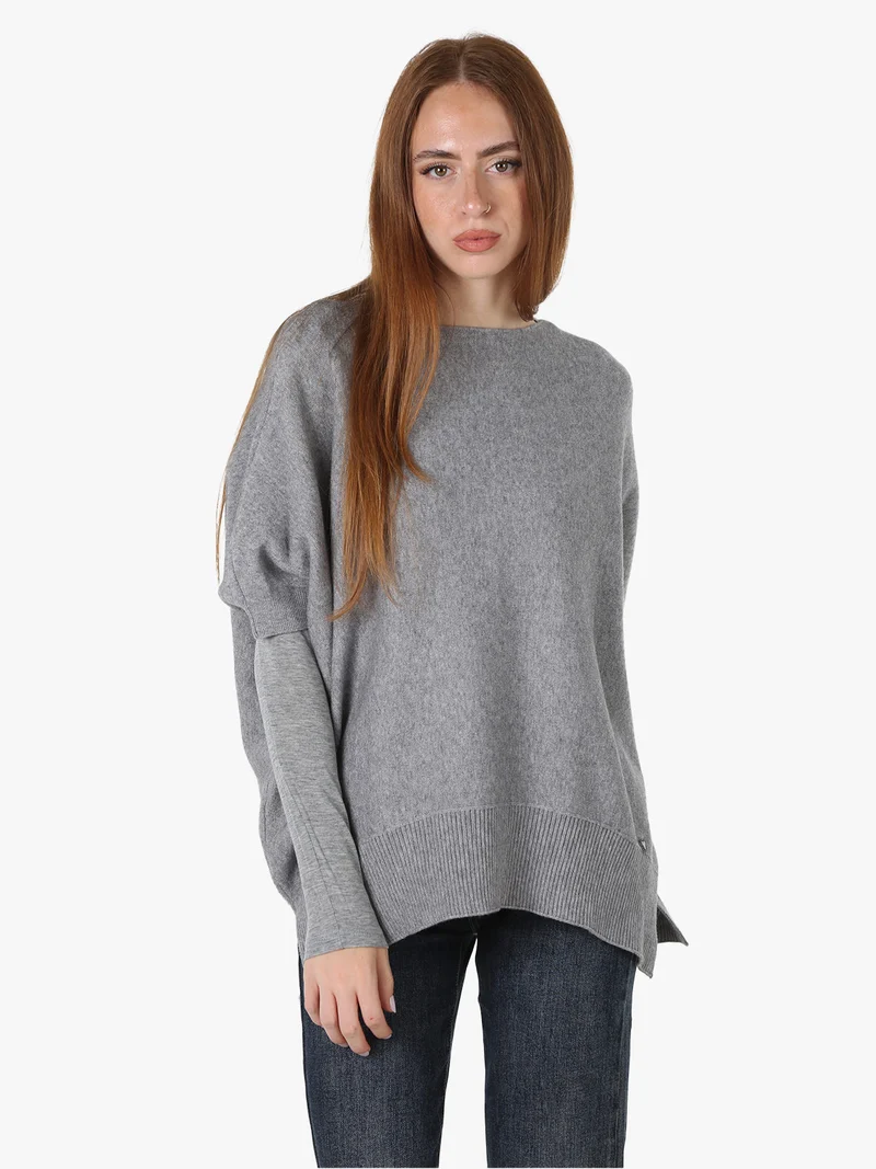 Maglia donna poncho con maniche - grigio