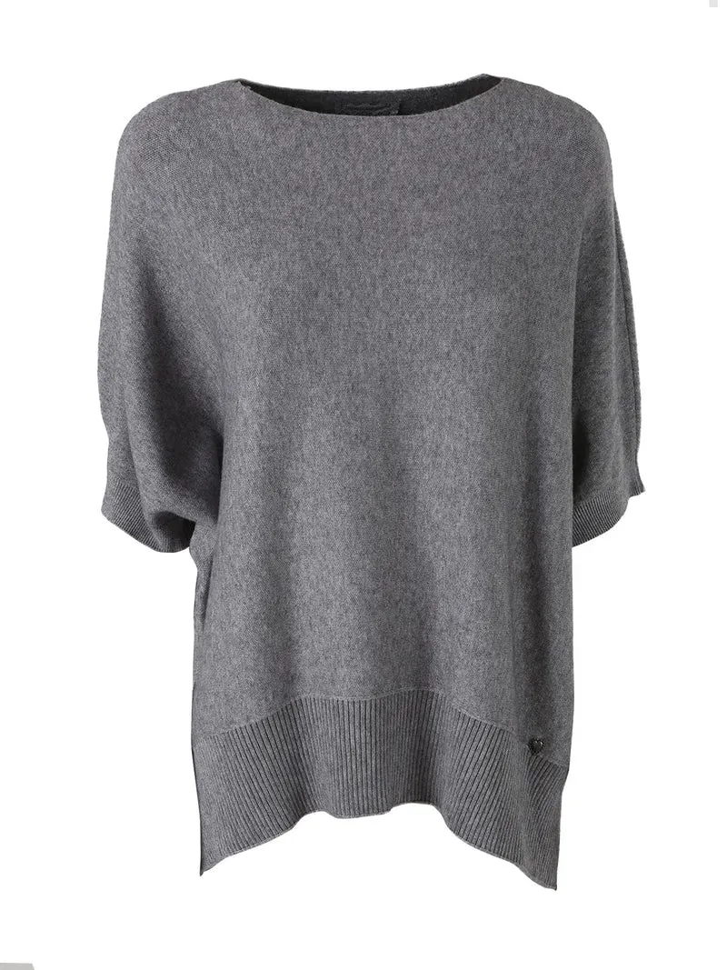Maglia donna poncho con maniche - grigio