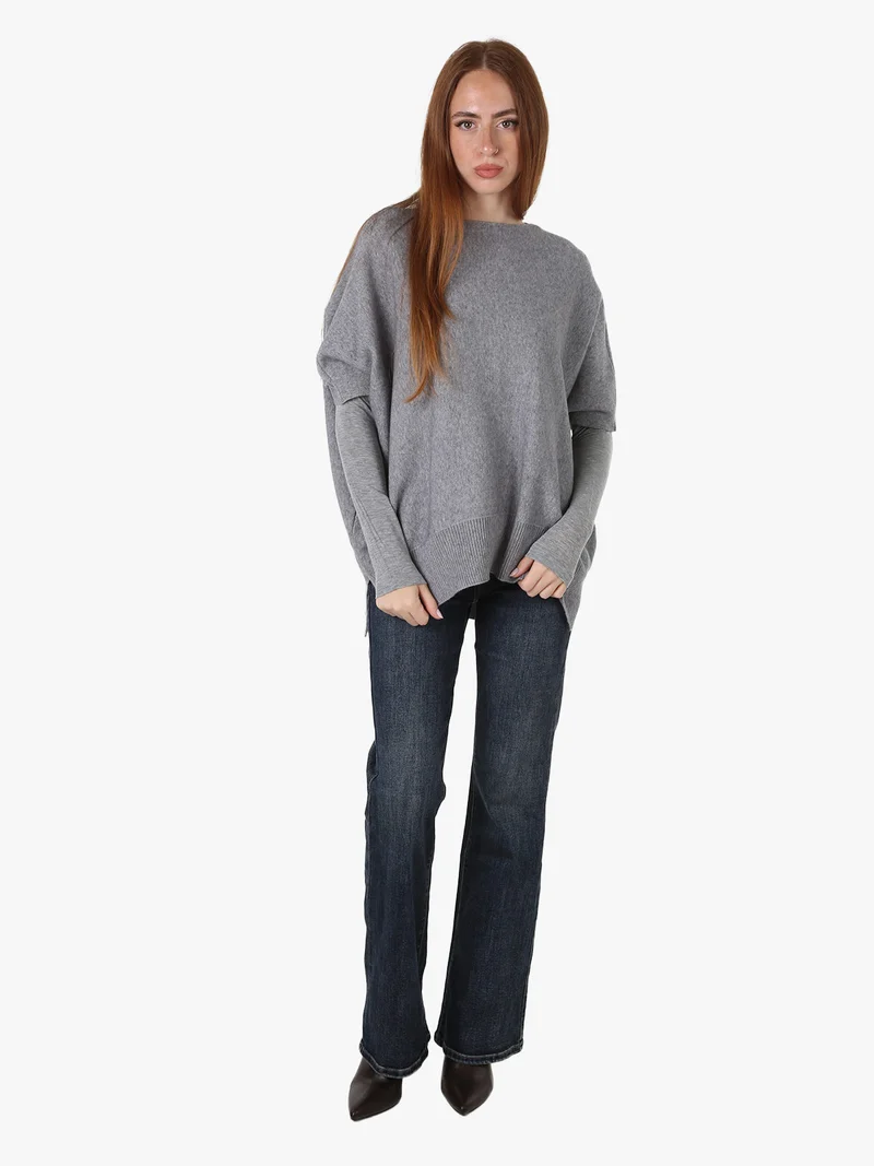 Maglia donna poncho con maniche - grigio