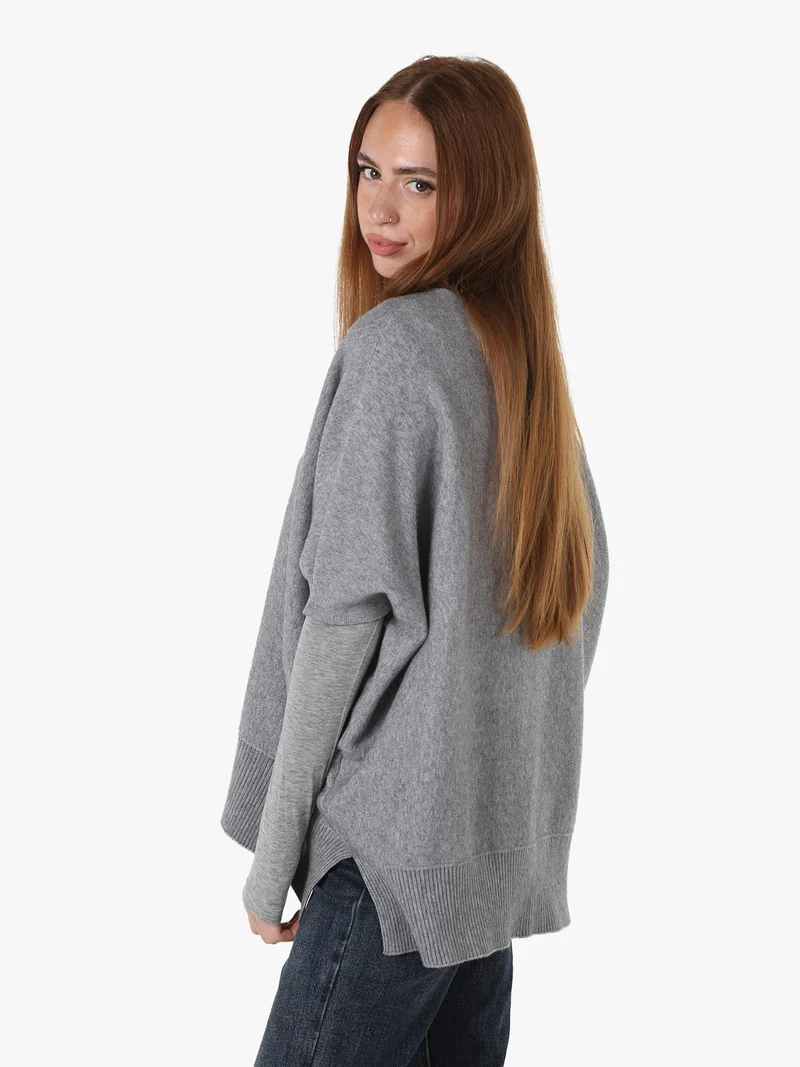 Maglia donna poncho con maniche - grigio