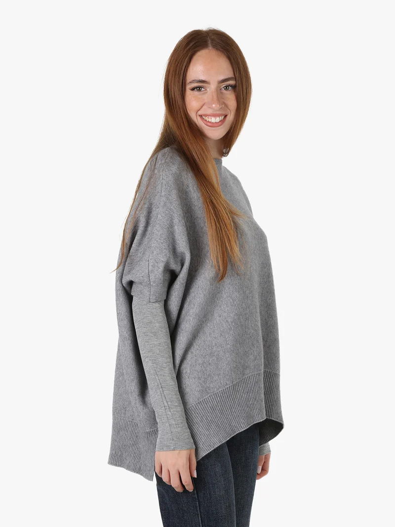 Maglia donna poncho con maniche - grigio