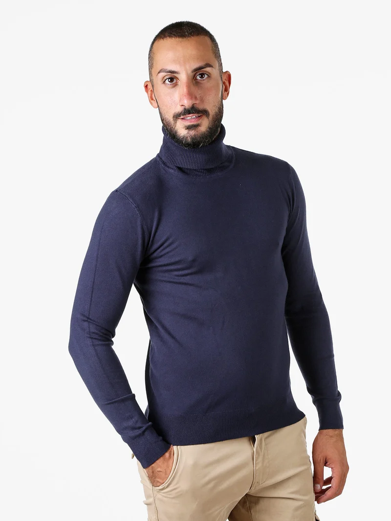 Maglia dolcevita da uomo - blu scuro
