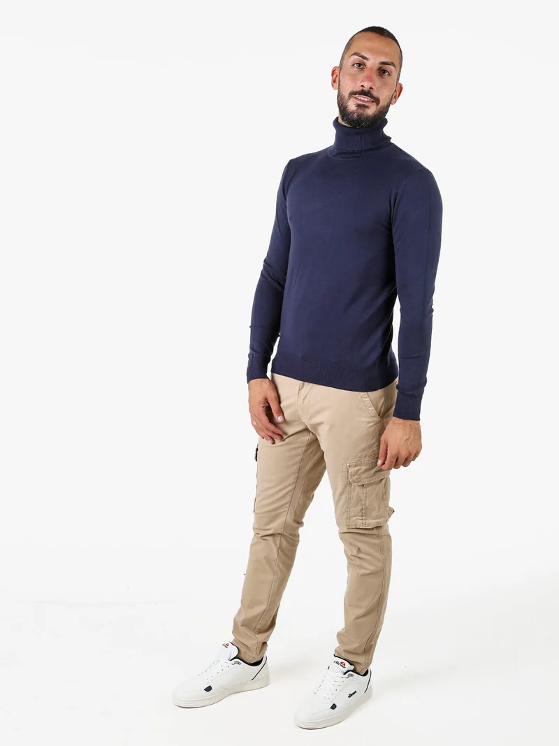 Maglia dolcevita da uomo - blu scuro