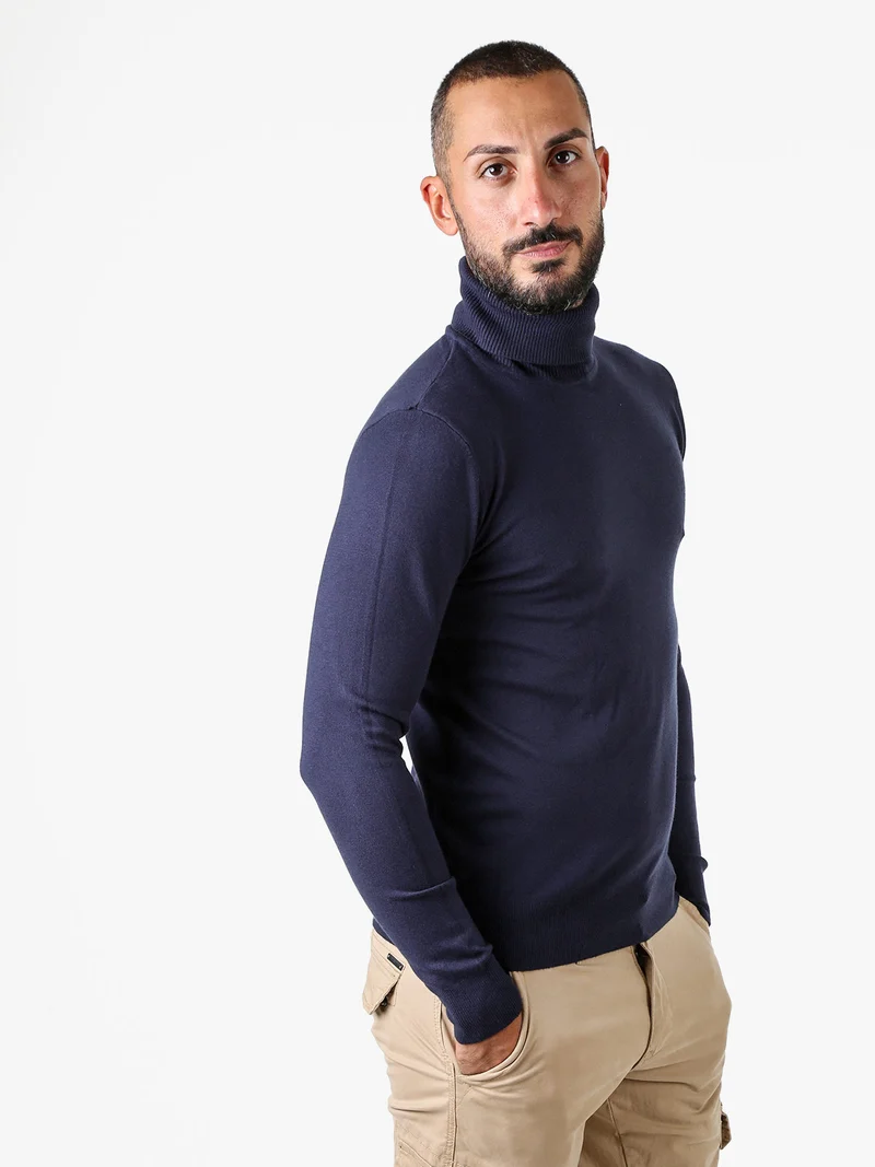 Maglia dolcevita da uomo - blu scuro