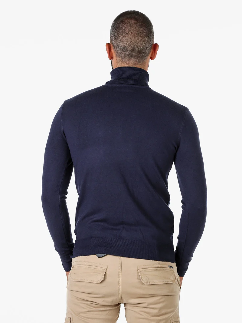 Maglia dolcevita da uomo - blu scuro