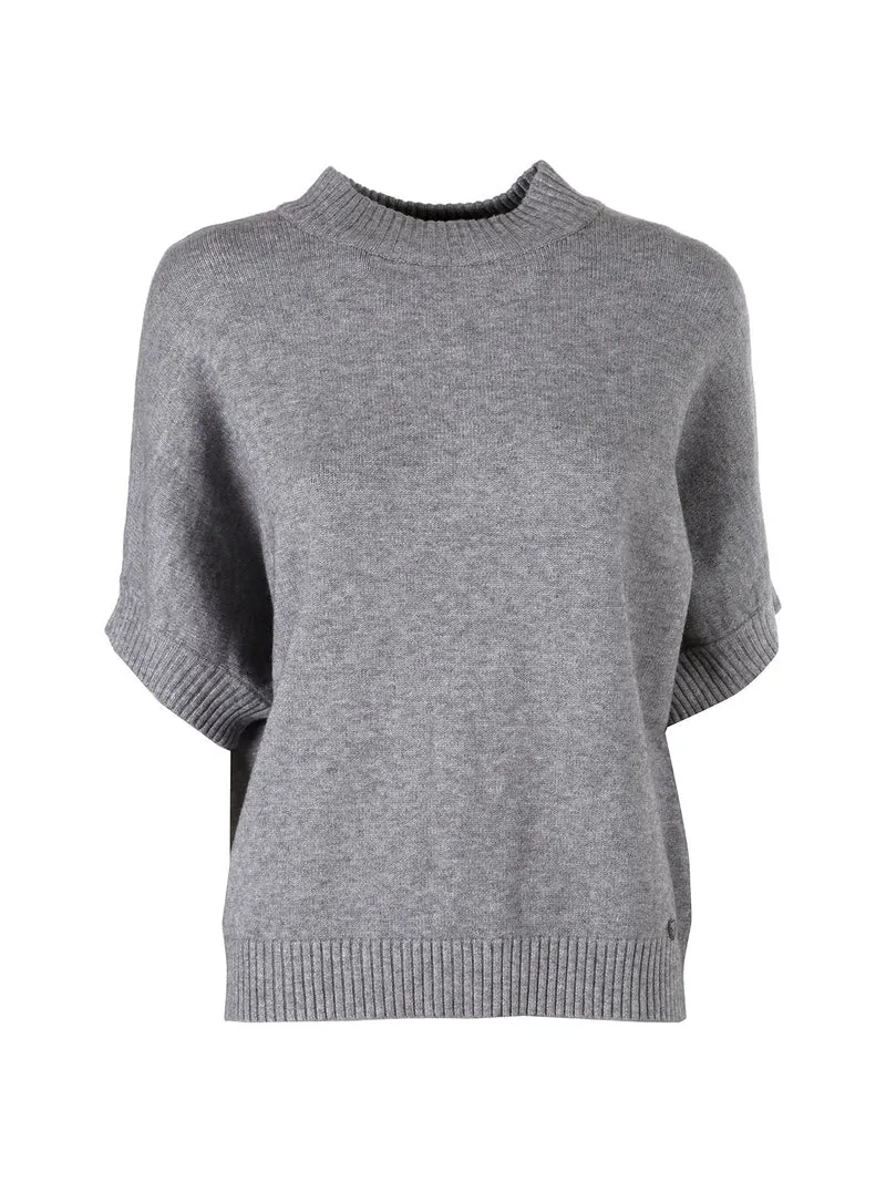 Maglia donna poncho accollata con maniche corte - grigio