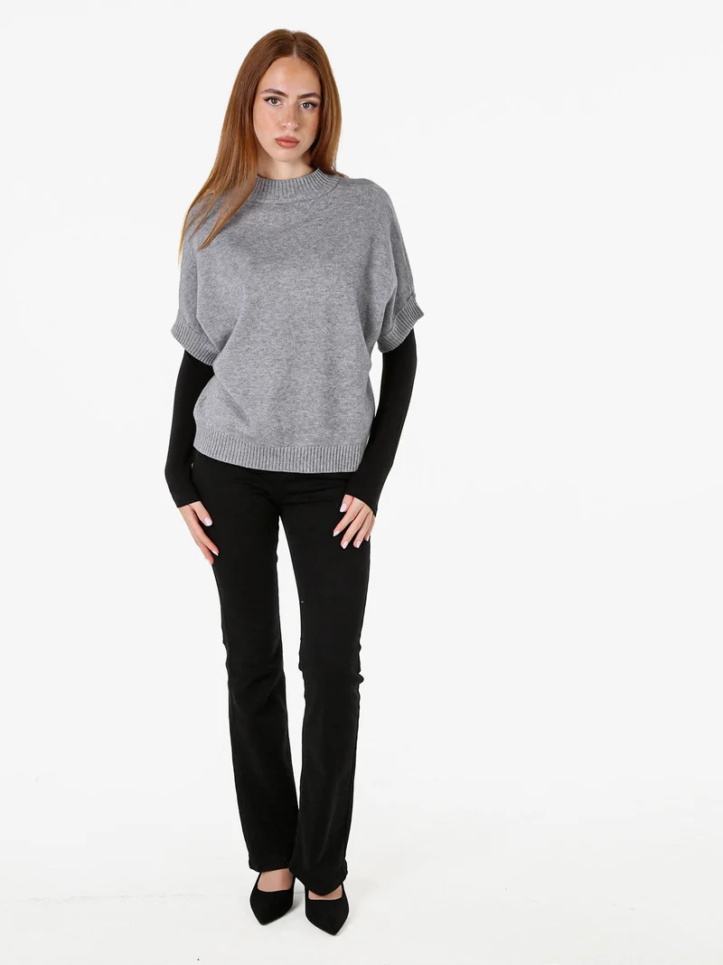 Maglia donna poncho accollata con maniche corte - grigio