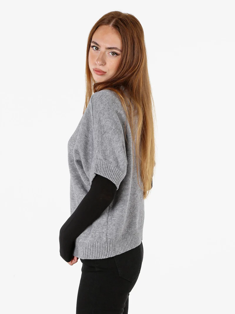 Maglia donna poncho accollata con maniche corte - grigio