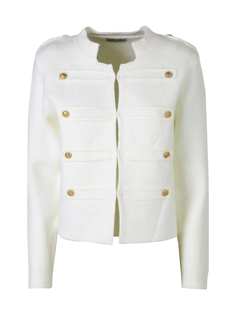 Giacca donna in maglia con bottoni decorativi dorati - bianco