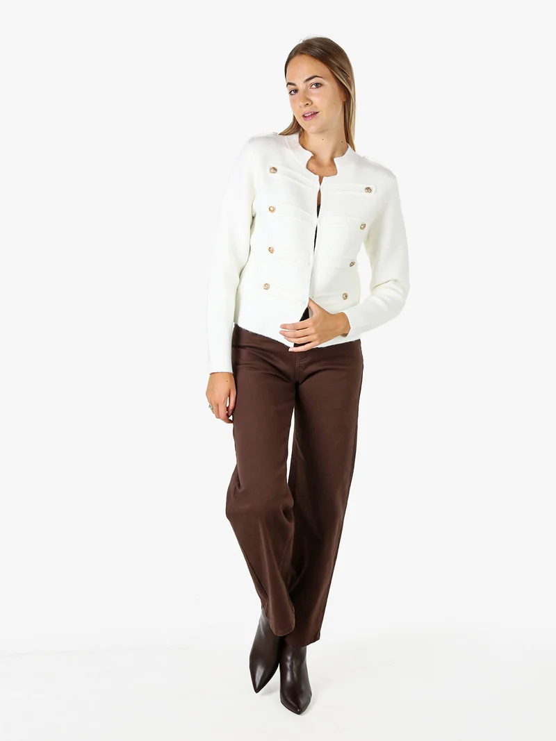 Giacca donna in maglia con bottoni decorativi dorati - bianco