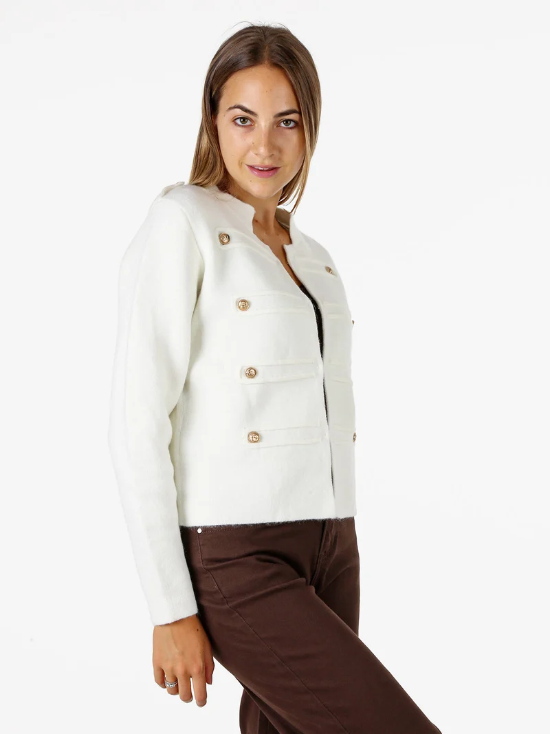 Giacca donna in maglia con bottoni decorativi dorati - bianco