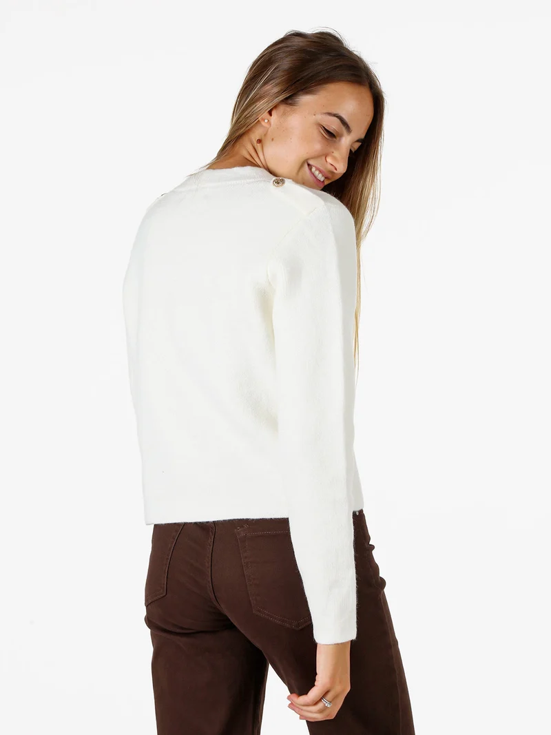Giacca donna in maglia con bottoni decorativi dorati - bianco