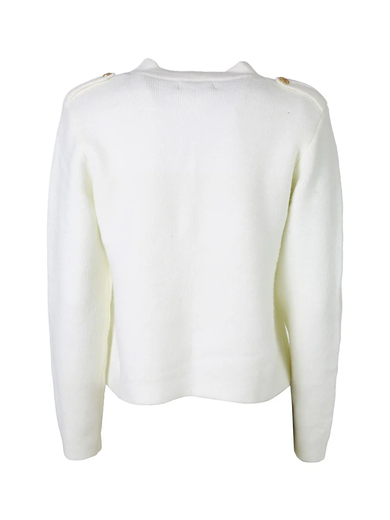 Giacca donna in maglia con bottoni decorativi dorati - bianco