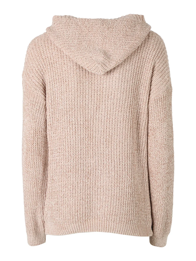 Felpa da donna in ciniglia con cappuccio e zip - beige