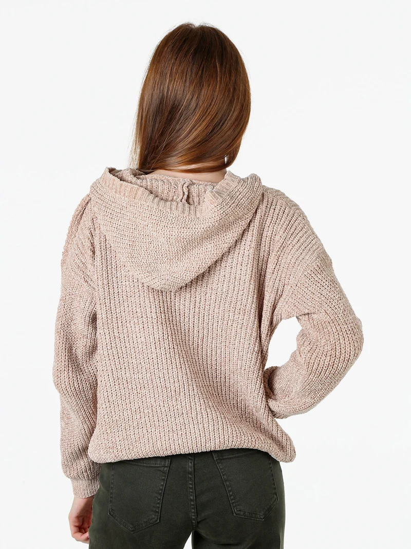 Felpa da donna in ciniglia con cappuccio e zip - beige