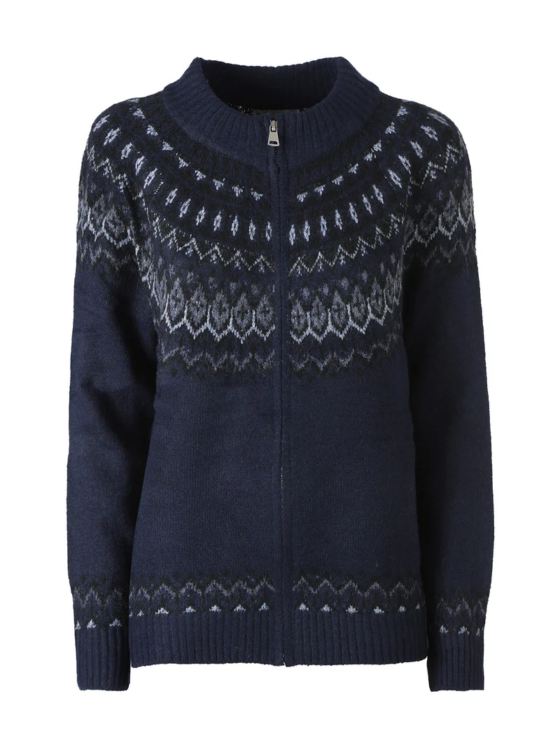 Cardigan donna in maglia con zip - blu scuro