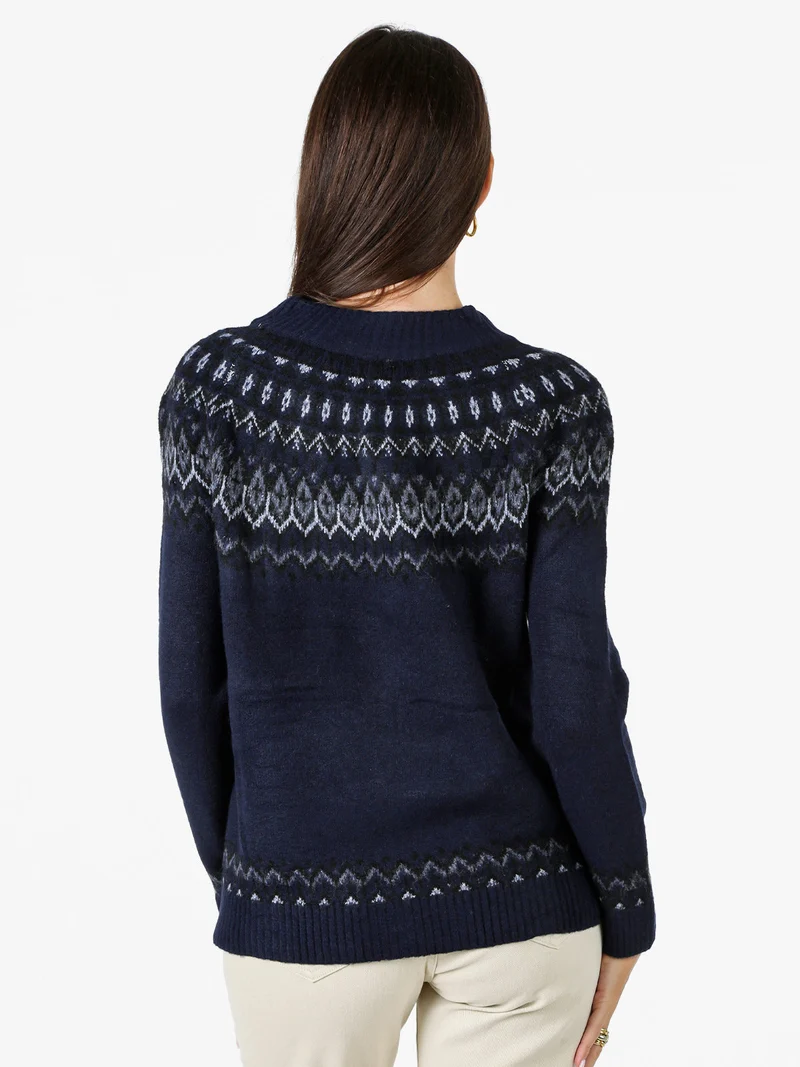 Cardigan donna in maglia con zip - blu scuro