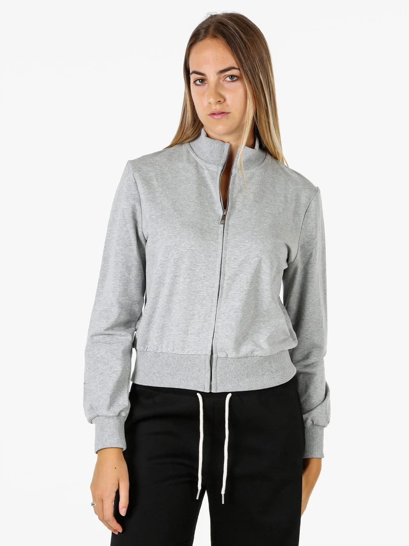 Felpa donna in cotone con zip - grigio