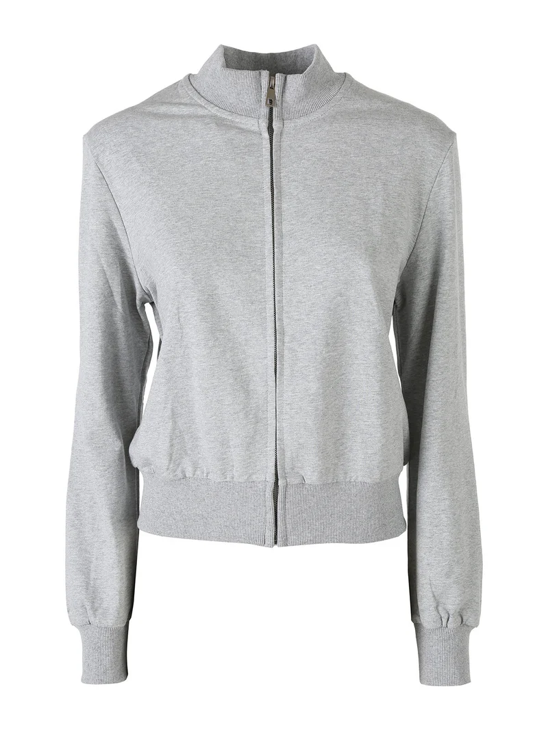 Felpa donna in cotone con zip - grigio
