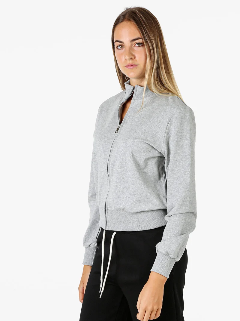 Felpa donna in cotone con zip - grigio