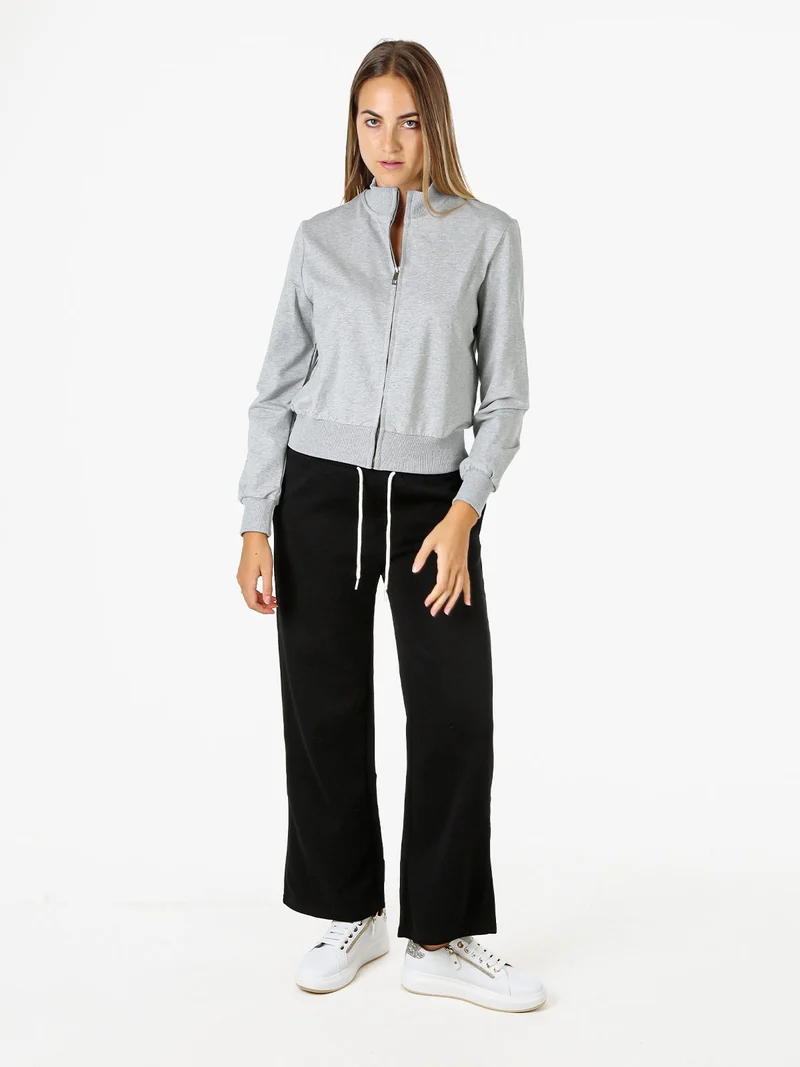 Felpa donna in cotone con zip - grigio