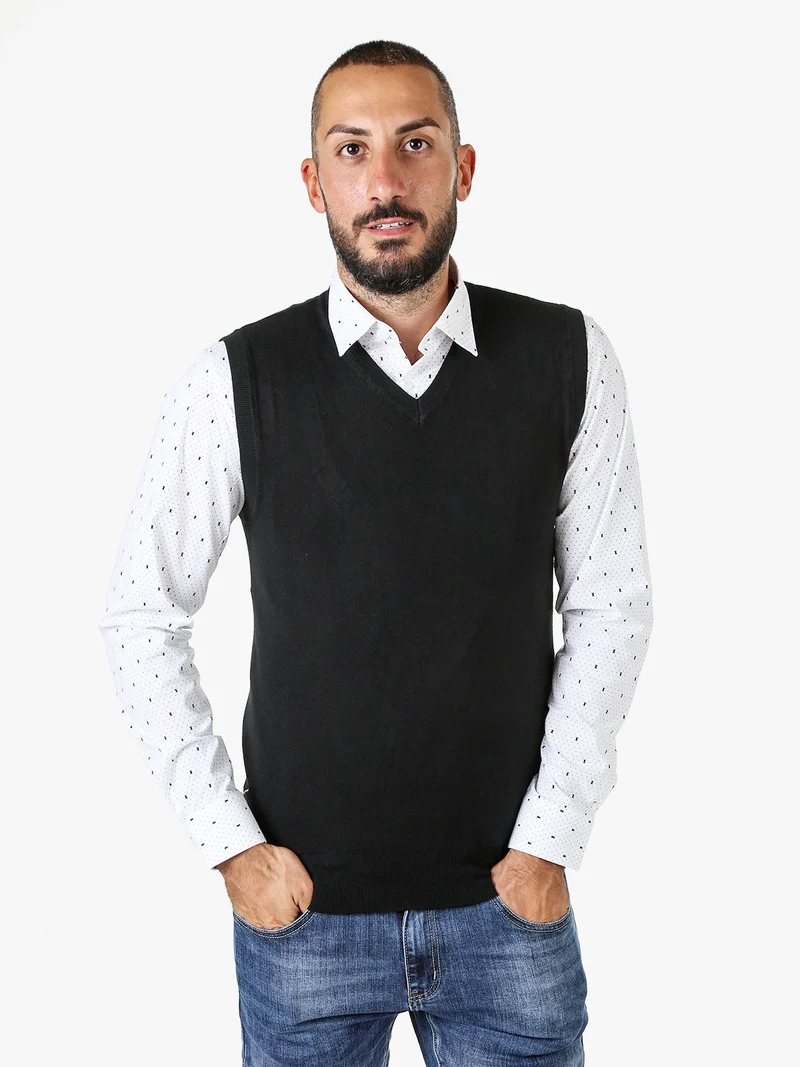 Gilet da uomo in maglia con scollo a V - nero
