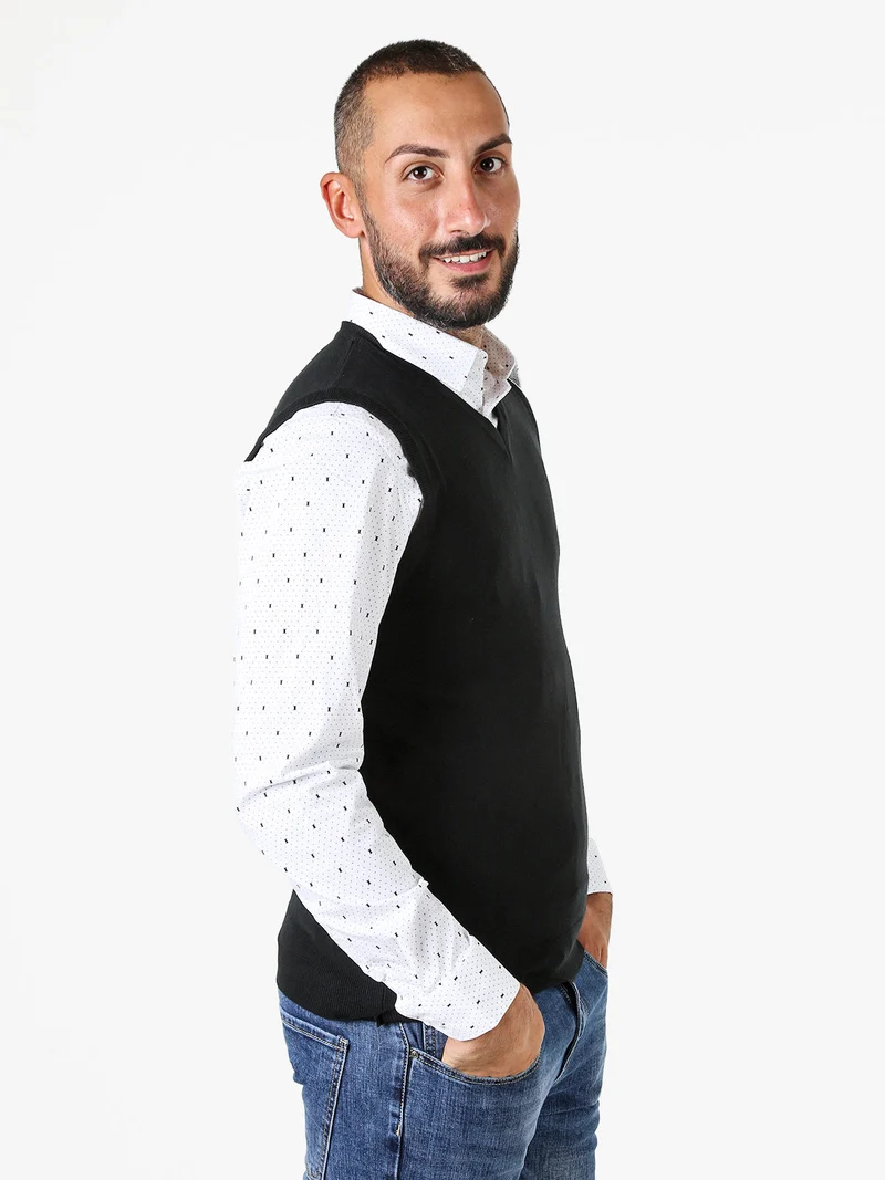 Gilet da uomo in maglia con scollo a V - nero