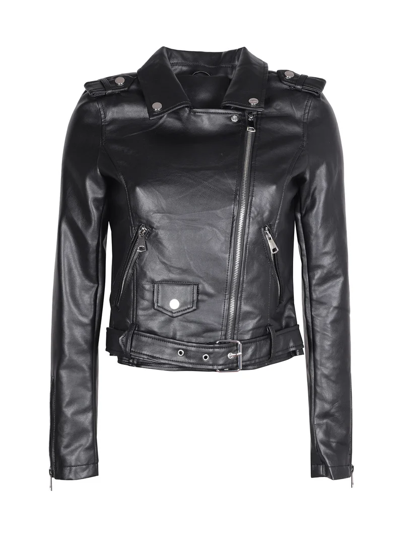Giacca biker in ecopelle da donna - nero