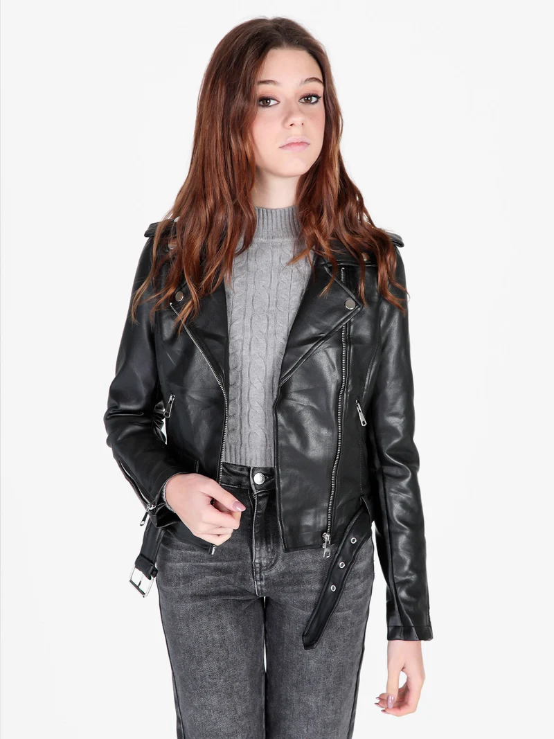 Giacca biker in ecopelle da donna - nero