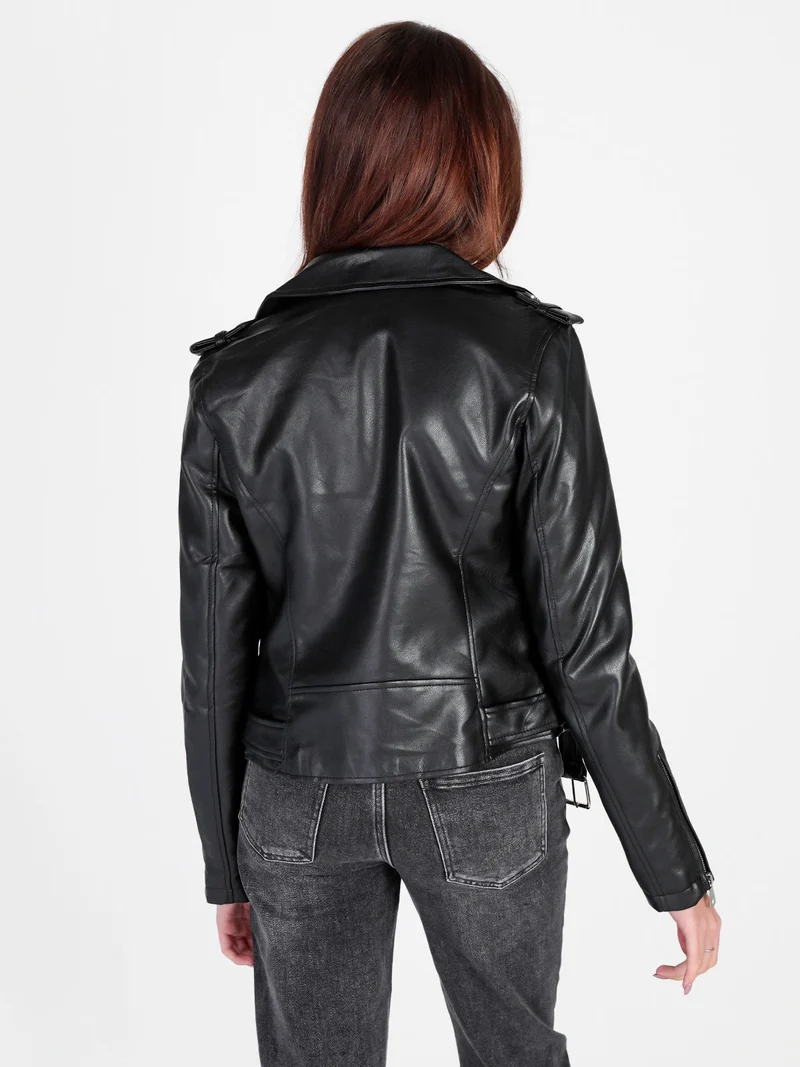 Giacca biker in ecopelle da donna - nero