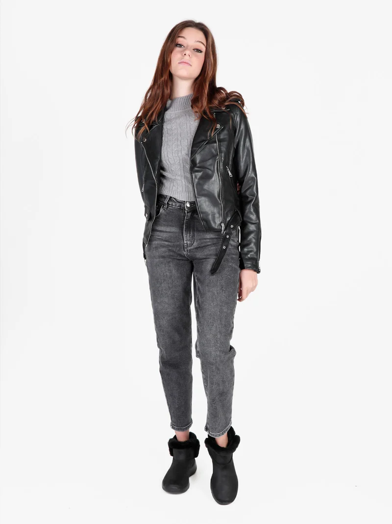 Giacca biker in ecopelle da donna - nero