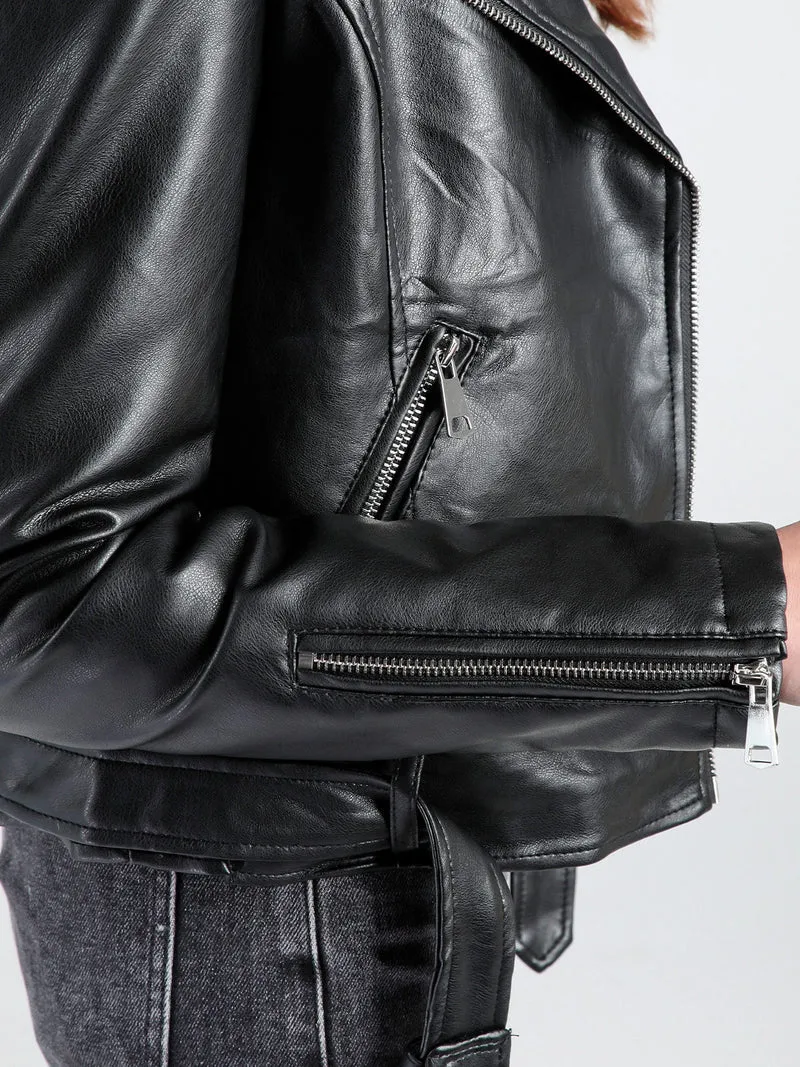 Giacca biker in ecopelle da donna - nero